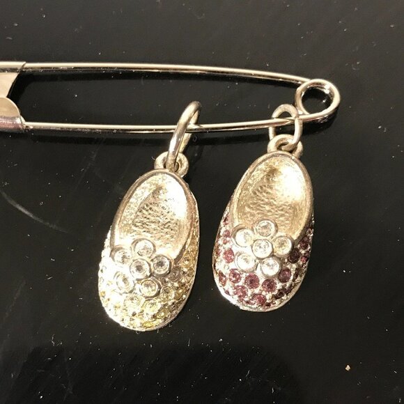 Firenza Baby Shoes 2 Silver Shoe Charm Vtg Deadstock NWT Boy Girl Mother Gift - Picture 2 of 3
